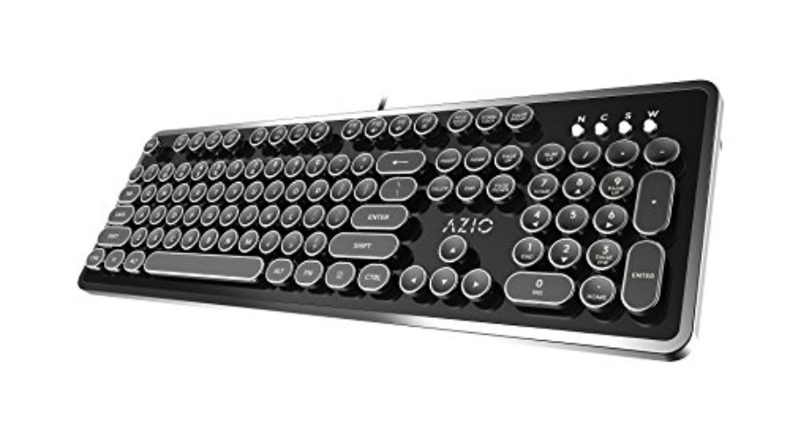 AZiO MK-RETRO-01 Mk Retro USB Typewriter Inspired Mechanical Keyboard, Blue Switch, Black and Silver - Black and Silver