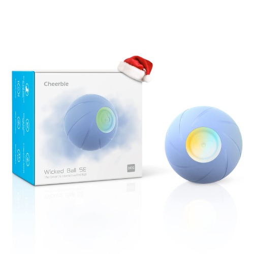 [3 Interactive Modes] Cheerble Intelligent Interactive Dog Toy Ball with LED Lights, Wicked Ball SE, Made of Natural Rubber, Active Rolling Ball for Puppy/Small/Medium Dogs and Cats, DC Rechargeable - Blue