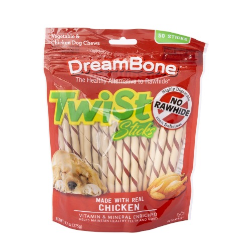 Dreambone Twist Sticks, Rawhide-Free Chews For Dogs, With Real Chicken, 50-Count - 