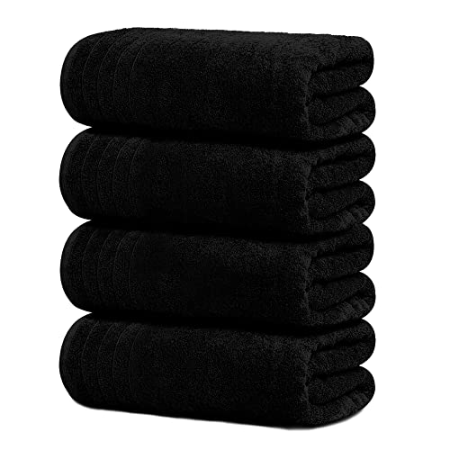 Tens Towels Large Bath Towels, 100% Cotton, 30 x 60 Inches Extra Large Bath Towels, Lighter Weight, Quicker to Dry, Super Absorbent, Perfect Bathroom Towels (Pack of 4, Black) - 4PC BATH TOWELS SET - Black