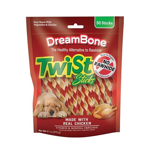 DreamBone Twist Sticks, Treat your Dog, Rawhide-Free Chews for Dogs Made with Real Chicken, 50 Count