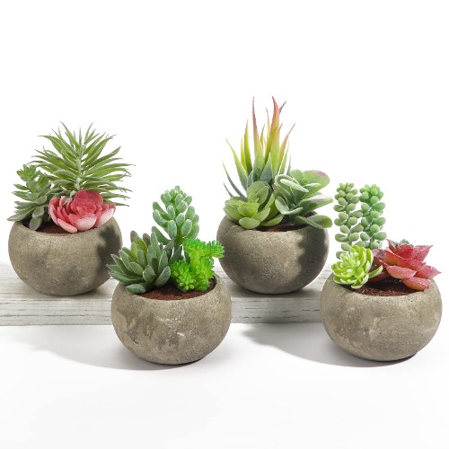 SPEPLA Succulents Plants Artificial 4 Pack, Mini Fake Succulents in Pots, Assorted Small Faux Succulent Decorative for Living Room Home Office Decor - Type2