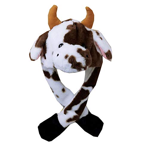YEKEYI Animal Hat Cow Ear Moving Jumping Hat Pop Up Ears Plush Hat Cap Headband for Women Girls - Coffee