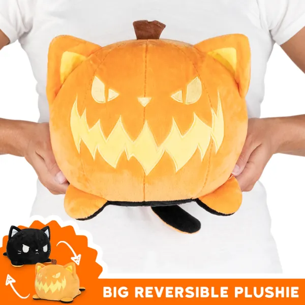 Big Reversible Cat Plushie - Plushie Angry Jack-o-Lantern Black Orange