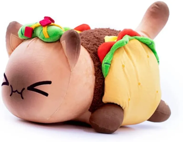 Thia Aphmau Plushies Meemeows Angel and Demon Cat Plushie - Aphmau Cat Food Plushies Cat Mee Meow - Cute Anime Cartoon Cat Stuffed Animal Figure Toy Plush Pillow Gift for Fans Kids (1PCS) - Taco Cat