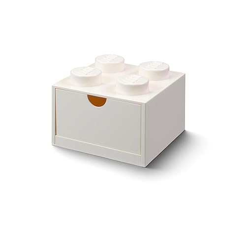 ROOM Copenhagen Lego Storage Brick 4 Desk Drawer, 4-Stud Stackable Tabletop Storage Box, 6.2 x 6.2 x 4.4 in, White - White - Brick 4