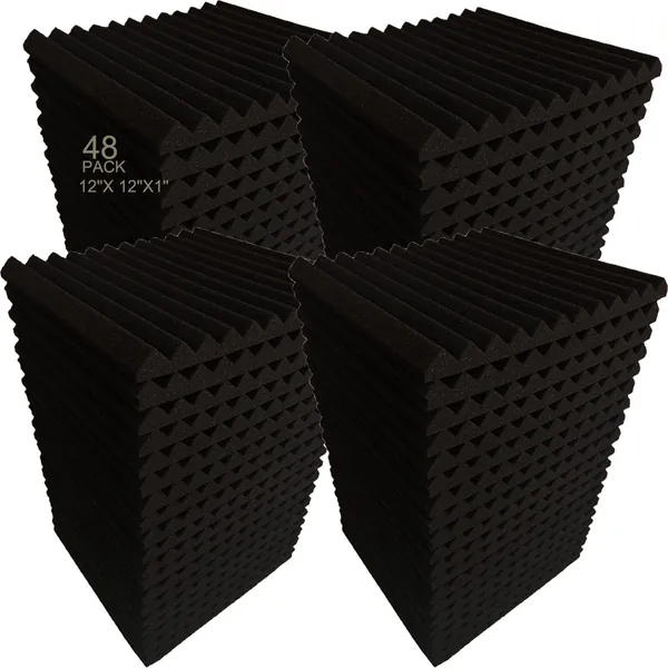 48 Pack Black 12"X 12"X1" Acoustic Panels Studio Soundproofing Foam Wedge Tiles,