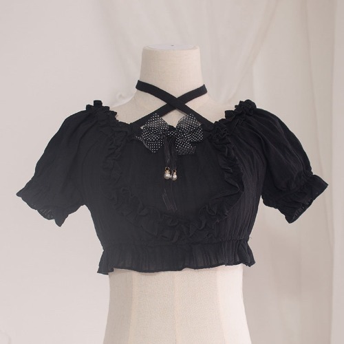 Lolita Cropped Blouse - Black Blouse
