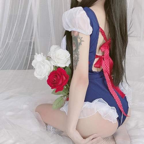 Open-Crotch Maid Onesie - Blue