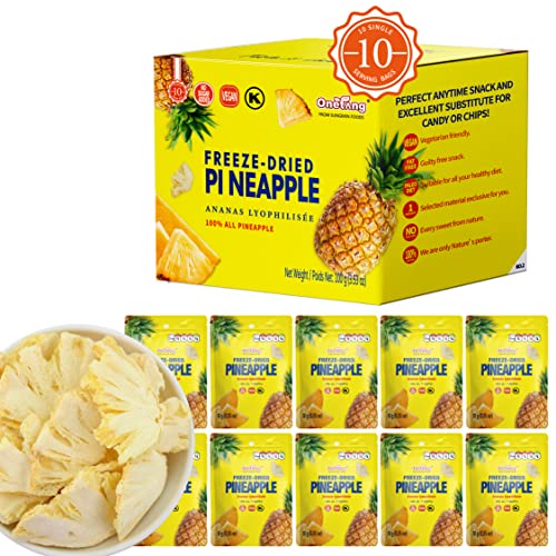 ONETANG Freeze-Dried Fruit Pineapple Chips, 10 Pack Single-Serve Pack, Non GMO, Kosher, No Add Sugar, Gluten free, Vegan, Holiday Gifts, Healthy Snack 100 g