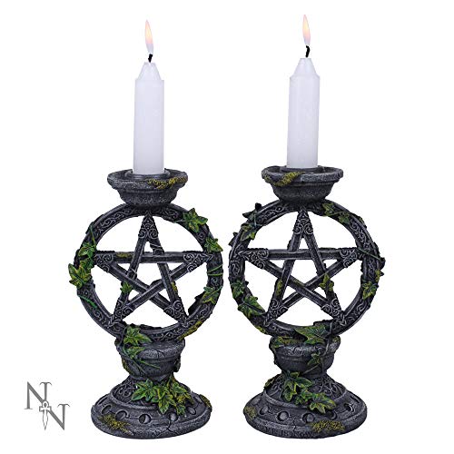 Nemesis Now Wiccan Pentagram Candlesticks Set of Two Candle Holder 15cm, Resin, Black, Pentagram Design, Gothic Dining Room Decor, Gothic Romance Gift, Cast in the Finest Resin, Expertly Hand-Painted