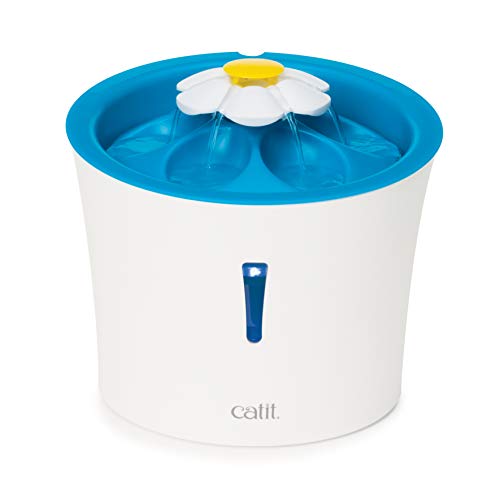 Catit Flower Drinking Fountain with LED Nightlight and Petal Top,White - Blue (LED)