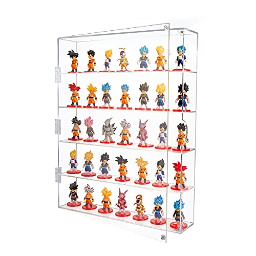 AITEE Acrylic Display Case, Display Cabinet for Mini Funko Pop Figures, Dust-Proof Clear Wall Mounted or Desktop 5 Layer Storage Mini Toys/Rock Stone, Each Compartment: 15 4/5”L x 3 4/10”W x3 9/10”H - Clear - Large