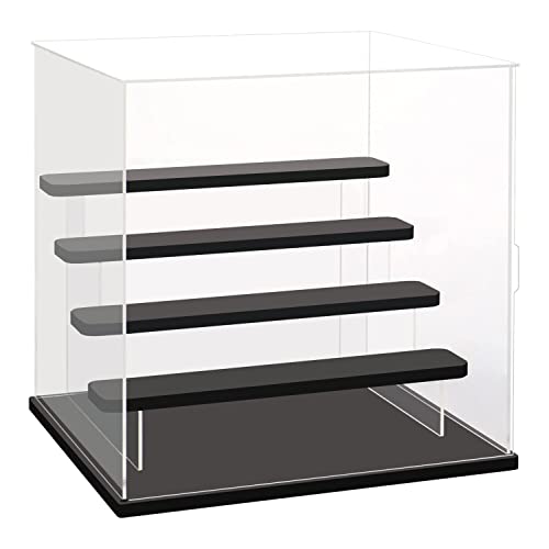 Choowin 5-Tier Clear Acrylic Display Case Display Box Display Stand with Door,Countertop Display Case for Collectible,Mini Action Figure,Dustproof Storage Organizer(Black Base,Step) - Black - 5 Tier-Wooden Step