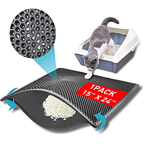 kaxionage Cat Litter Mat, 15x24 Inch Litter Box Mat,Honeycomb Double Layer Trapping Litter Mat Design,Waterproof Urine Proof Kitty Litter Mat,Easy Clean Scatter Control (Grey, 15x24 Inch (Pack of 1)) - Grey - 15x24 Inch (Pack of 1)