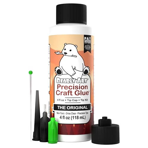 Bearly Art Precision Craft Glue - The Original - 4fl oz - Tip Kit Included - Dries Clear - Metal Tip - Wrinkle Resistant - Flexible and Crack Resistant - Strong Hold Adhesive - Made in USA - 4oz