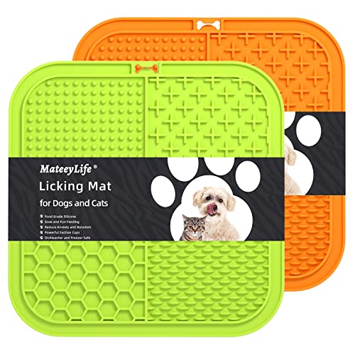 MateeyLife Licking Mats for Dogs and Cats, Premium Lick Pad with Suction Cups for Dog Anxiety Relief, Dog Puzzle Enrichment Toys for Boredom Reducer, Dog Food Mat Perfect for Bathing Grooming - Large - Green&Orange
