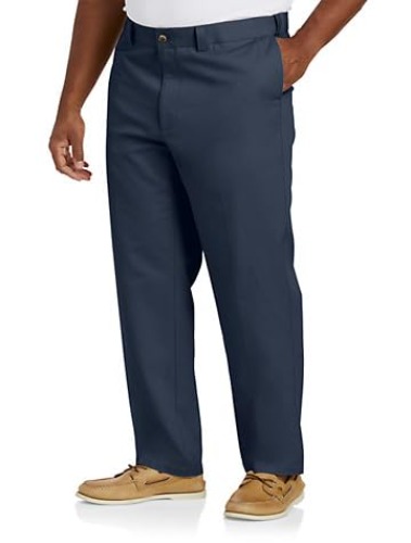 DXL Big + Tall Essentials Flat-Front Twill Pants - 44W x 30L Big - Navy