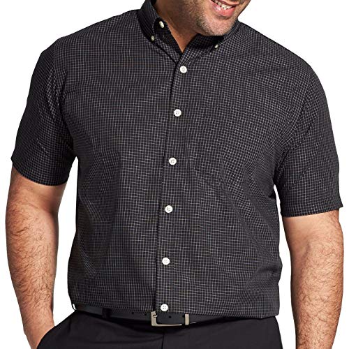 Van Heusen Men's Big and Tall Wrinkle Free Short Sleeve Button Down Check Shirt - 3X-Large Big - Black