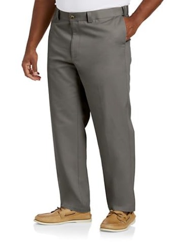 DXL Big + Tall Essentials Flat-Front Twill Pants - 44W x 30L Big - Grey