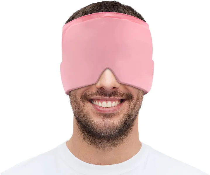 YONII Chapéu Para Dor De Cabeça, Envoltório De Cabeça Com Gelo Para Alívio Da Enxaqueca, Touca De Terapia De Compressão Elástica Quente E Fria Para Olhos Inchados, Alívio Do Estresse - Rosa