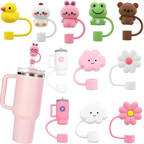 LDKEDKF 11Pcs Straw Cover for Stanley, Silicone Straw Topper, Straw Covers Cap for Stanley Cup 30&40oz with Tumblers, 10mm 0.4in Lid Accessories for Stanley, Simple Straw Topper (Reusable) - 11Pcs Straw Cover-10mm
