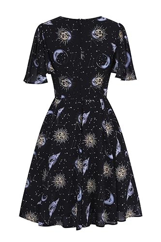 Hell Bunny Solaris Sun Moon Stars Gothic Wicca Plus Size Chiffon Dress XS-4XL - 4X-Large - Black