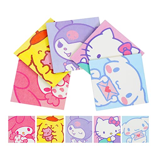 LokDra Cute Sticky Notes 5 Pack 3.14 x 3.14 Inches Cartoon Small Sticky Notes Kawaii Animals Postits Notebook Mini Self-Stick Cat Students Office Home Reminder Tab Gifts for Girls Women 250 Sheets - Pink