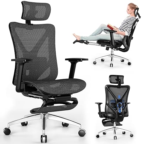 GABRYLLY Ergonomic Office Chair with Adjustable Lumbar Support, 3D Armrests & Headrest, 135° Reclining Chair with Footrest & Large Steel Base,300LBS Swivel Desk Chair(GYMN01) - Black - white backrest
