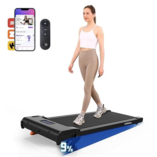 Lichico Walking Pad Under Desk Treadmill，Portable Small Treadmills for Home and Office，Super Quiet Brushless Motorized Walking Jogging Running Machine with Remote Control - Iron Black