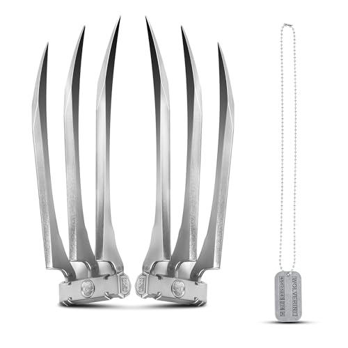 Superhero Claws, Wolverine Claws with Plastic Handles for Adults, Wolf Claws for Halloween Cosplay Props, Set of 2, One Pair Silver