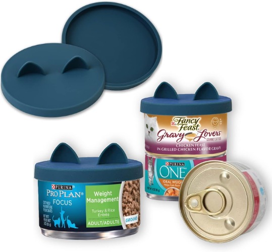OHMO 2 Pack Cat Food Can Lids, Small Size (3 oz) Silicone Pet Food Can Lids Covers for 2.5 oz Cat Food Cans, Dark Blue - 3oz Dark Blue