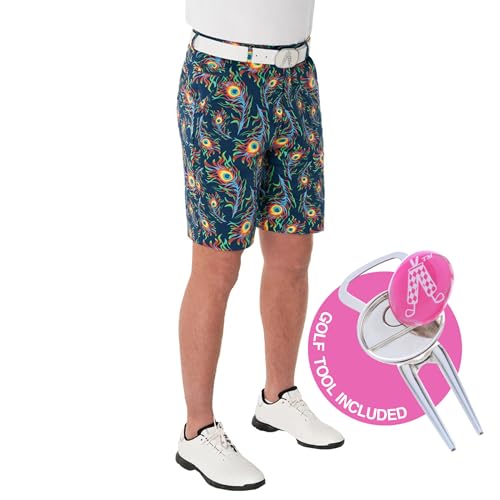 Royal & Awesome Mens Golf Shorts, Crazy Golf Shorts For Men, Plaid Shorts Men - Golf Tool Included - 34 - Bright Birdie