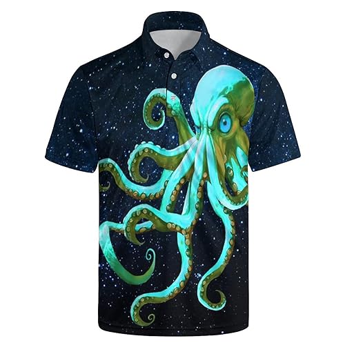 UOER Men's Golf Shirts Moisture Wicking Dry Fit Performance Golf Polo Shirts for Men Fashion Print Short Sleeve Polo Shirts - Large - Style-octopus