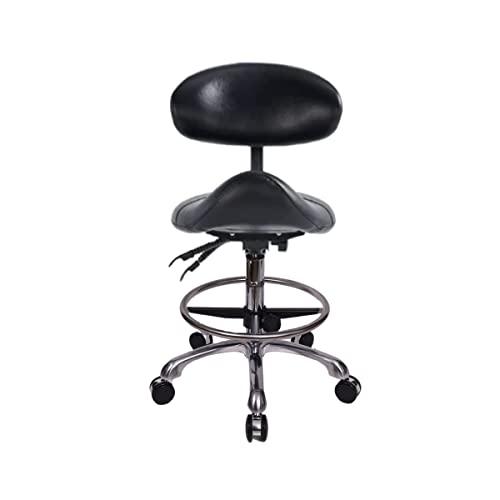 MWOSEN Saddle Stool Chair with Back with Foot Ring Ergonomic Rolling Esthetician Seat for Salon Tattoo Shop Spa Facial lash Home Dentist Clinic Esthetician Chair(with Backrest with FootRing, Black) - Black With Backrest With Footring