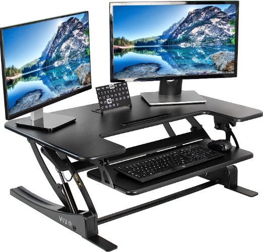 VIVO Black Height Adjustable 36 inch Stand up Desk Converter Quick Sit to Stand Tabletop Dual Monitor Riser, DESK-V000V - Black 36 in