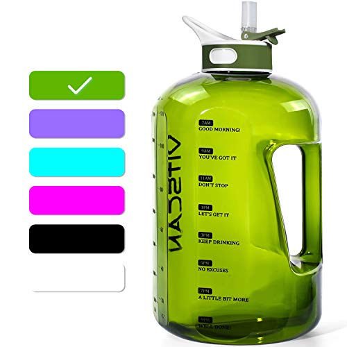 1 Gallon Water Bottle with Straw Motivational Water Bottle with Time Marker, Large Water Bottle 128 Oz Water Bottle, Big Water Jug for Sports Water Bottles (Green ) - 128 OZ white