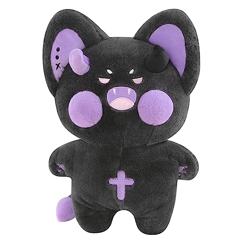 PEACH CAT Cute Cat Plush Pillow Kitten Plushie Devil Cat Stuffed Animal for Kids Black and Purple 15.7" - Black With Purple - 15.7 inch