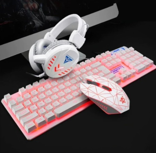 Ninja Dragons VX7 Waterproof Gaming Keyboard Set with Gaming Headset and Gaming Mouse - White
