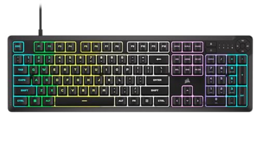 Corsair K55 CORE RGB Membrane Wired Gaming Keyboard – Quiet, Responsive Switches – Spill Resistance – Ten-Zone RGB – Media Keys – iCUE Compatible – QWERTY NA – PC, Mac – Black - Black - K55 CORE RGB