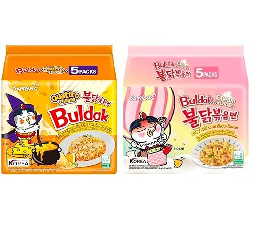 Buldak Chicken Stir Fried Ramen, Cream Carbonara, Quattro Cheese (Variety 10 Pack)
