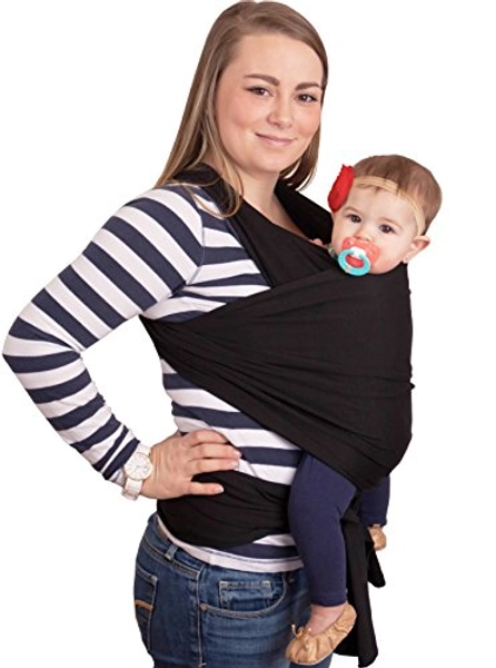 CuddleBug Tragetuch Baby Neugeborene - Elastisches Babytrage Neugeborene ab Geburt & Kleinkinder bis 16Kg - Einfach zu binden (Schwarz/Black)