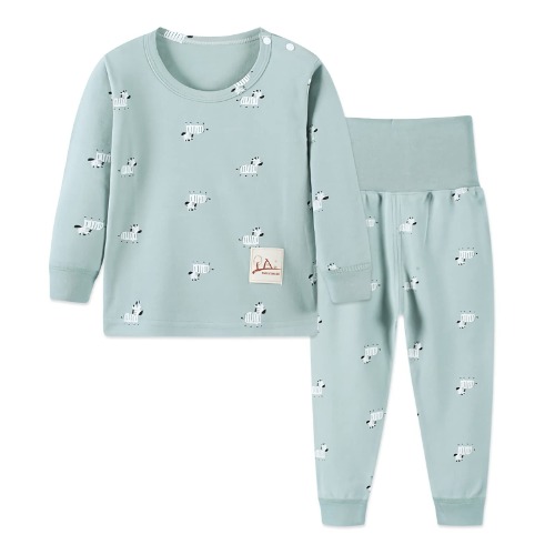 100% Katoenen Baby Jongens Meisjes Pyjama Set Nachtkleding Met Lange Mouwen - 6-12 maanden - Groene Zebra