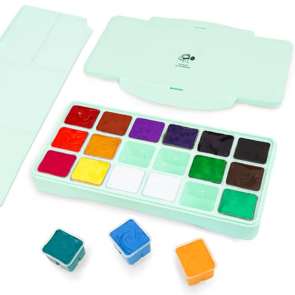 Arrtx Gouache Paint Set, 18 Colors x 30ml Unique Jelly Cup Design, Portable Case with Palette for Artists, Students, Gouache Opaque Watercolor Painting (Mint Green) - 