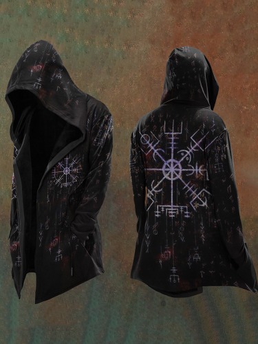 Men'S Vintage Viking Totem Art Hooded Jacket