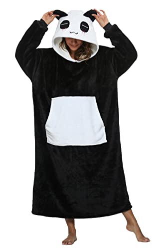Panda Wearable Blanket Sweatshirt Unisex Oversized Animal Hoodie Blanket Thick Warm with Giant Pocket - A-panda - Adult