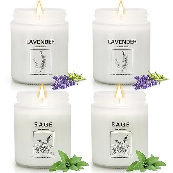 4 Pack Candles for Home Scented, Lavender Scented Candles 28 Oz Sage Candles for Cleansing House Negative Energy 200 Hour Long Lasting Aromatherapy Candles Gifts for Women Christmas Birthday - 4Pack Lavender & Sage