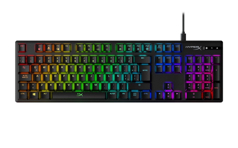HyperX Alloy Origins, Teclado Gaming en Español, Interruptores mecánicos HyperX RED, Cuerpo de aluminio, Iluminación RGB, Software HyperX NGenuity, Tres ángulos de teclado