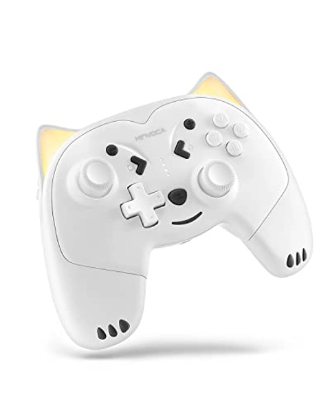 KINVOCA Wireless Controller for Nintendo Switch/Switch Lite, Cute Pro Controller with Programmable, Turbo, Motion, Vibration, Wake-Up, Headphone Jack and Breathing Light - White
