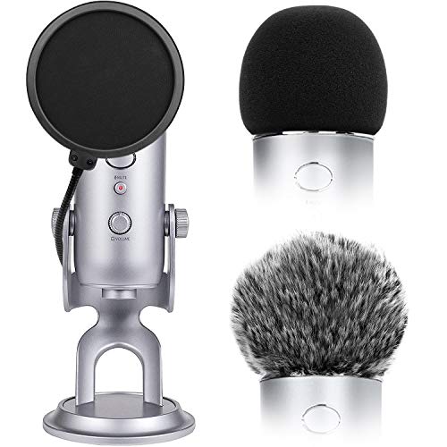 ChromLives Microphone Cover with Pop Filter, 3 in 1 Mic Furry Windscreen Microphone Foam Cover Pop Filter Compatible with Blue Yeti and Yeti Pro Condenser, Combo 3Pack